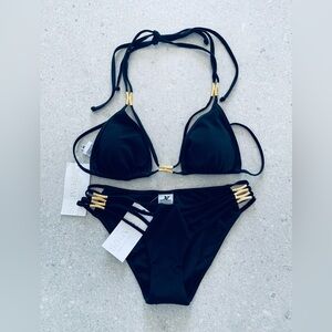 Sauvage Black Bikini Set, Brand New w/Tags, Made in USA. Top is M, Bottom is S